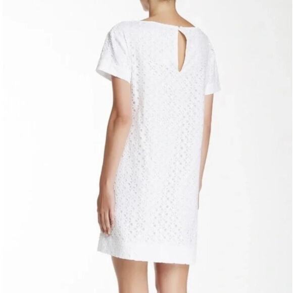 Kate Spade White Mini Dress 6 Small Eyelet Short Sleeve Shift $378 Bridal Cotton - Picture 2 of 10